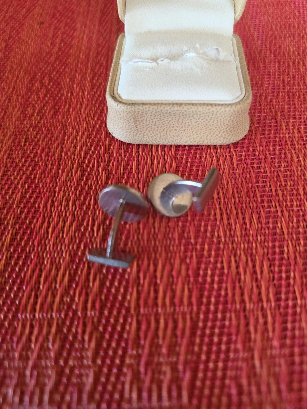 Silver Cufflinks with Green and Navy/Black Enamel - Modern Vibrant Vintage - EUC